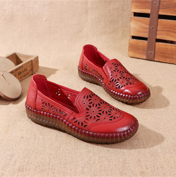 2023 new comfortable soft bottom breathable non-slip engraved retro ladies leather shoes - Image 8