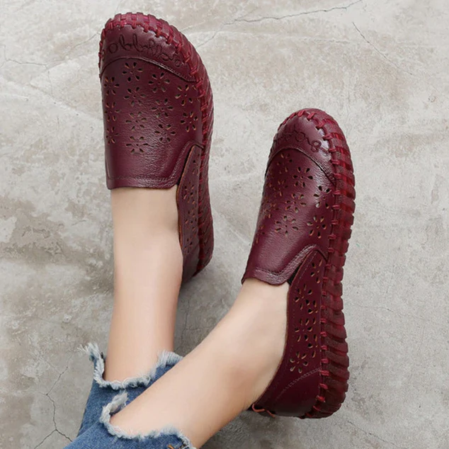 2023 new comfortable soft bottom breathable non-slip engraved retro ladies leather shoes - Image 9