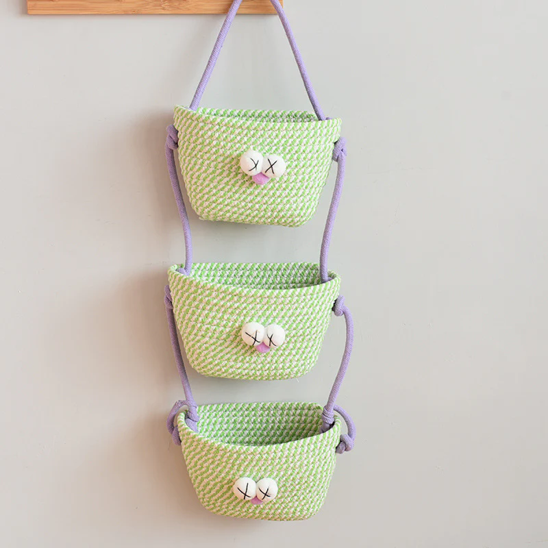 living room bedroom entryway Over The Door Hanging Basket Boho Woven Over-Door Storage Organizer – 3-Tier Cotton Hanging Baskets - Image 16