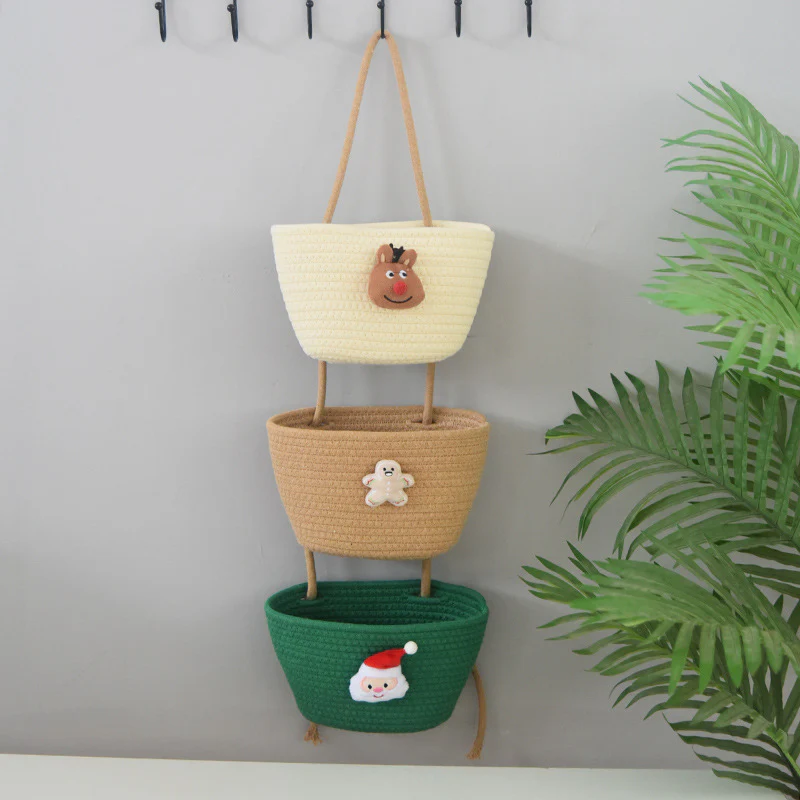 living room bedroom entryway Over The Door Hanging Basket Boho Woven Over-Door Storage Organizer – 3-Tier Cotton Hanging Baskets - Image 20