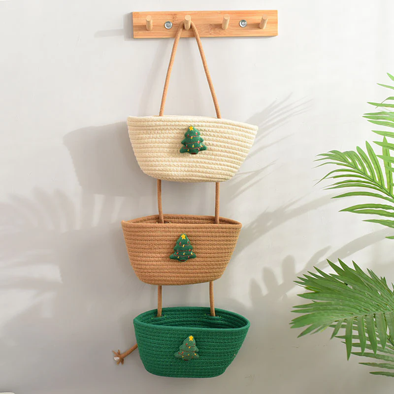 living room bedroom entryway Over The Door Hanging Basket Boho Woven Over-Door Storage Organizer – 3-Tier Cotton Hanging Baskets - Image 21
