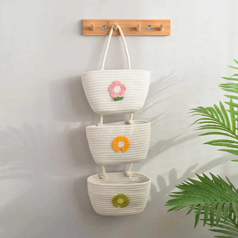 living room bedroom entryway Over The Door Hanging Basket Boho Woven Over-Door Storage Organizer – 3-Tier Cotton Hanging Baskets - Image 22