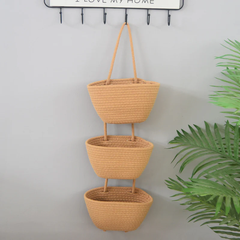 living room bedroom entryway Over The Door Hanging Basket Boho Woven Over-Door Storage Organizer – 3-Tier Cotton Hanging Baskets - Image 24