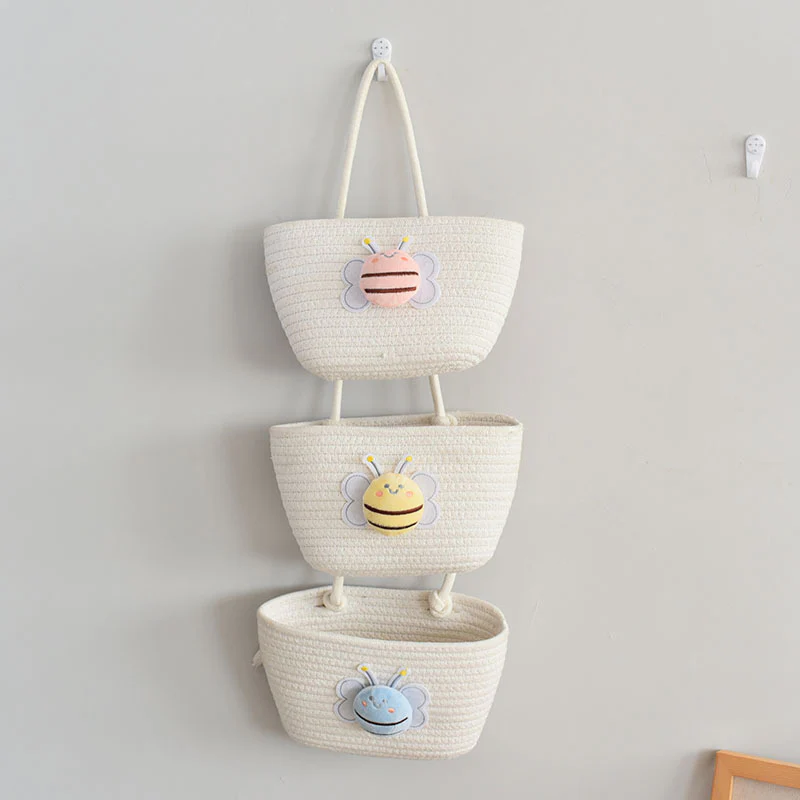 living room bedroom entryway Over The Door Hanging Basket Boho Woven Over-Door Storage Organizer – 3-Tier Cotton Hanging Baskets - Image 26