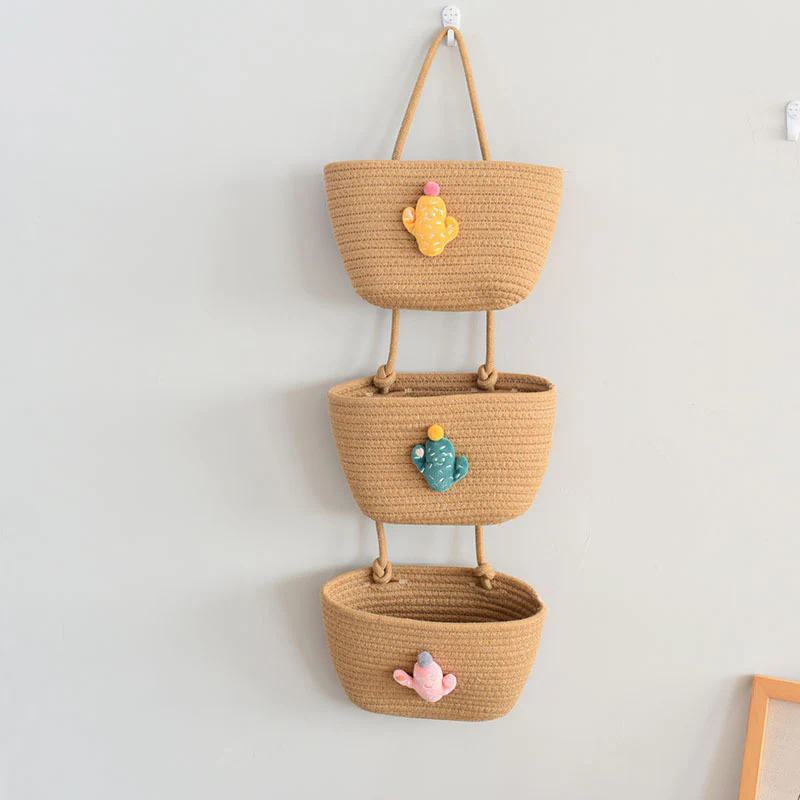 living room bedroom entryway Over The Door Hanging Basket Boho Woven Over-Door Storage Organizer – 3-Tier Cotton Hanging Baskets - Image 27