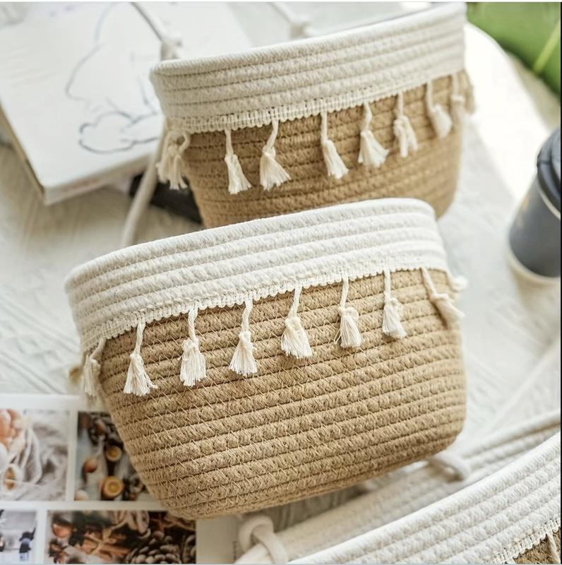 living room bedroom entryway Over The Door Hanging Basket Boho Woven Over-Door Storage Organizer – 3-Tier Cotton Hanging Baskets - Image 4