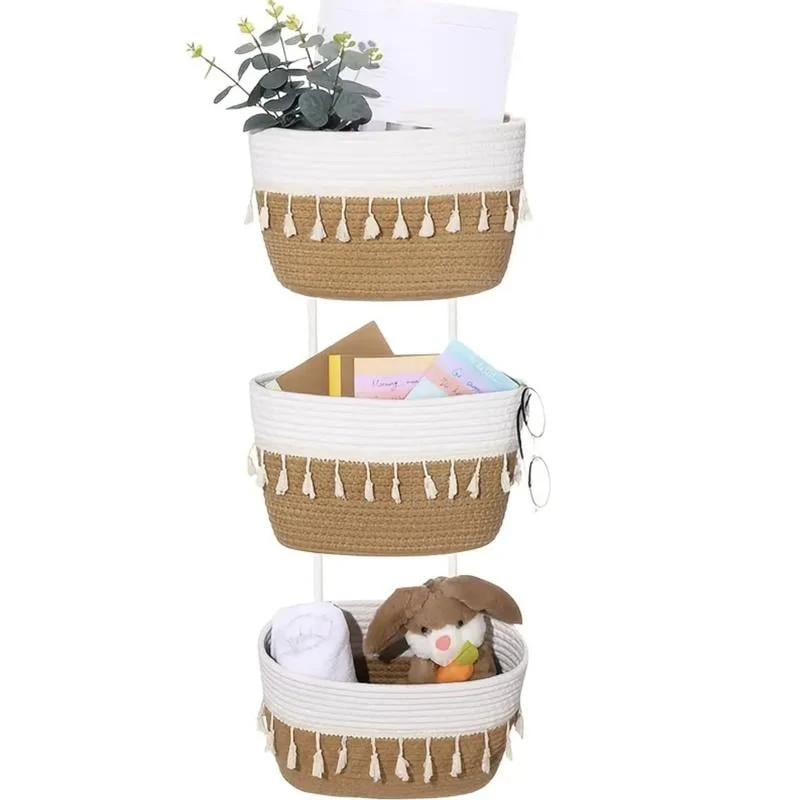 living room bedroom entryway Over The Door Hanging Basket Boho Woven Over-Door Storage Organizer – 3-Tier Cotton Hanging Baskets - Image 8