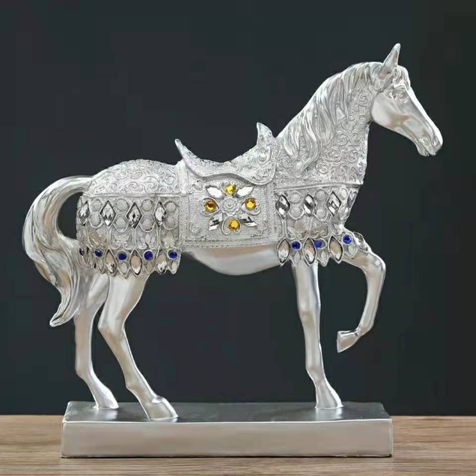 Luxury Diamond Horse Standing Statue, Golden Fortune Horse Statue Carved Resin Horse Sculpture Art Home Decor, Brass Horse Statue - Image 2