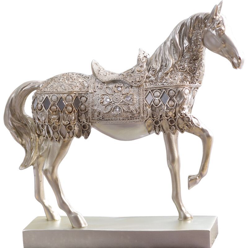 Luxury Diamond Horse Standing Statue, Golden Fortune Horse Statue Carved Resin Horse Sculpture Art Home Decor, Brass Horse Statue - Image 3
