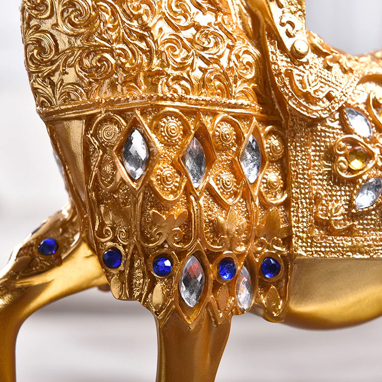 Luxury Diamond Horse Standing Statue, Golden Fortune Horse Statue Carved Resin Horse Sculpture Art Home Decor, Brass Horse Statue - Image 6
