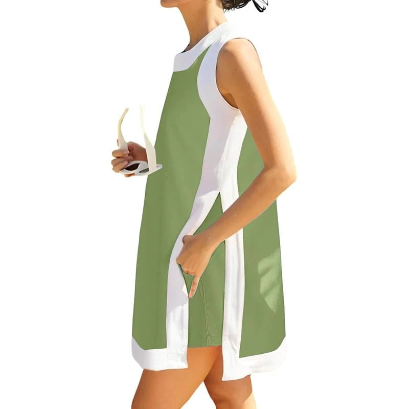 🎁Women's 2-Piece Sets Color Block Crewneck Sleeveless Top + Skirt & Shorts w/ Pockets - Image 10
