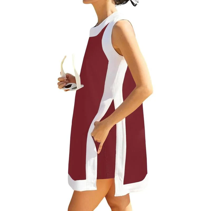 🎁Women's 2-Piece Sets Color Block Crewneck Sleeveless Top + Skirt & Shorts w/ Pockets - Image 11