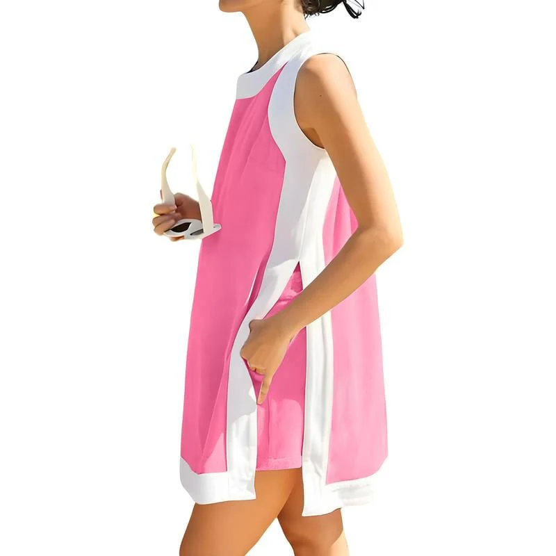 🎁Women's 2-Piece Sets Color Block Crewneck Sleeveless Top + Skirt & Shorts w/ Pockets - Image 12