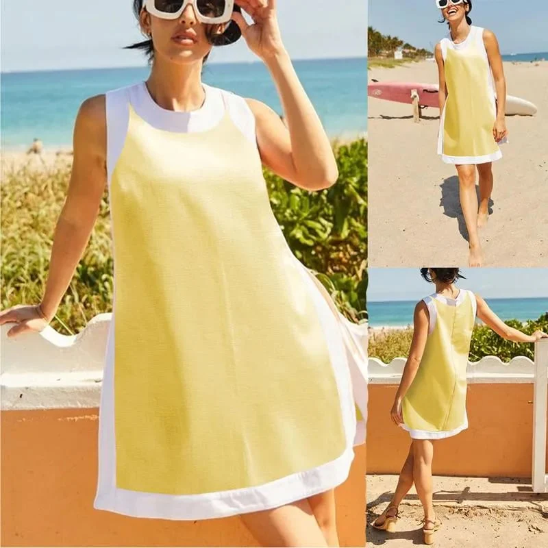 🎁Women's 2-Piece Sets Color Block Crewneck Sleeveless Top + Skirt & Shorts w/ Pockets - Image 13