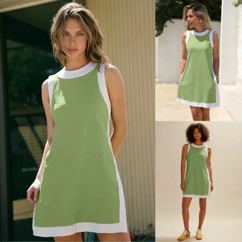 🎁Women's 2-Piece Sets Color Block Crewneck Sleeveless Top + Skirt & Shorts w/ Pockets - Image 15