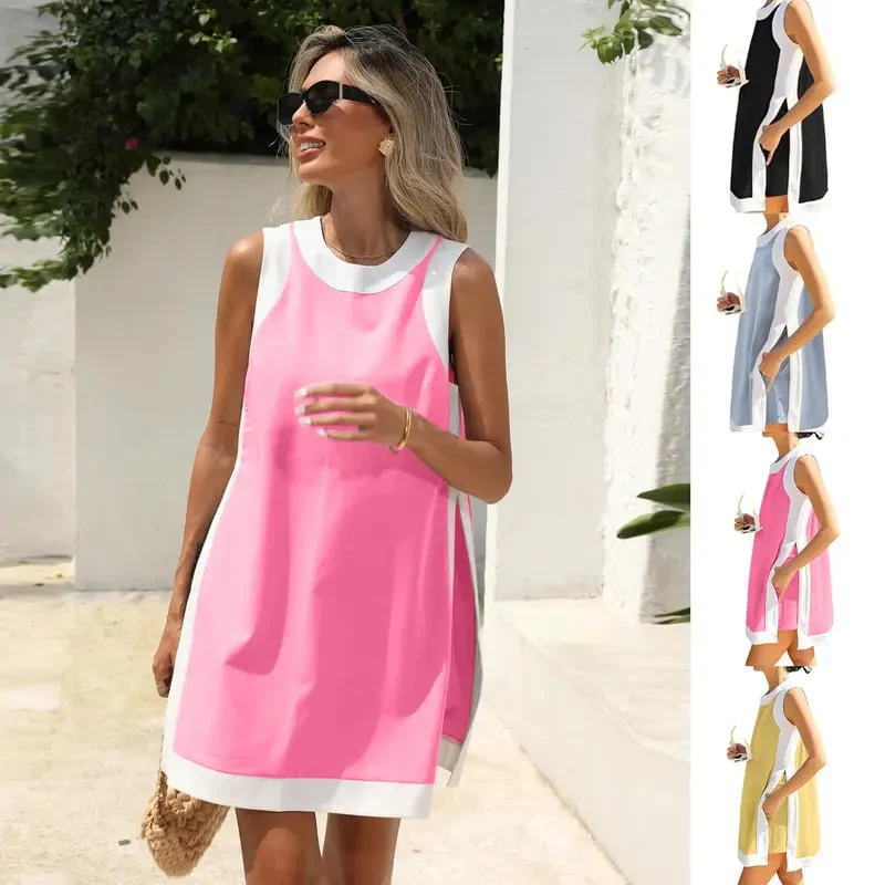 🎁Women's 2-Piece Sets Color Block Crewneck Sleeveless Top + Skirt & Shorts w/ Pockets - Image 17