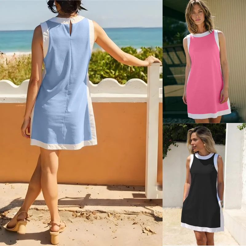 🎁Women's 2-Piece Sets Color Block Crewneck Sleeveless Top + Skirt & Shorts w/ Pockets - Image 18