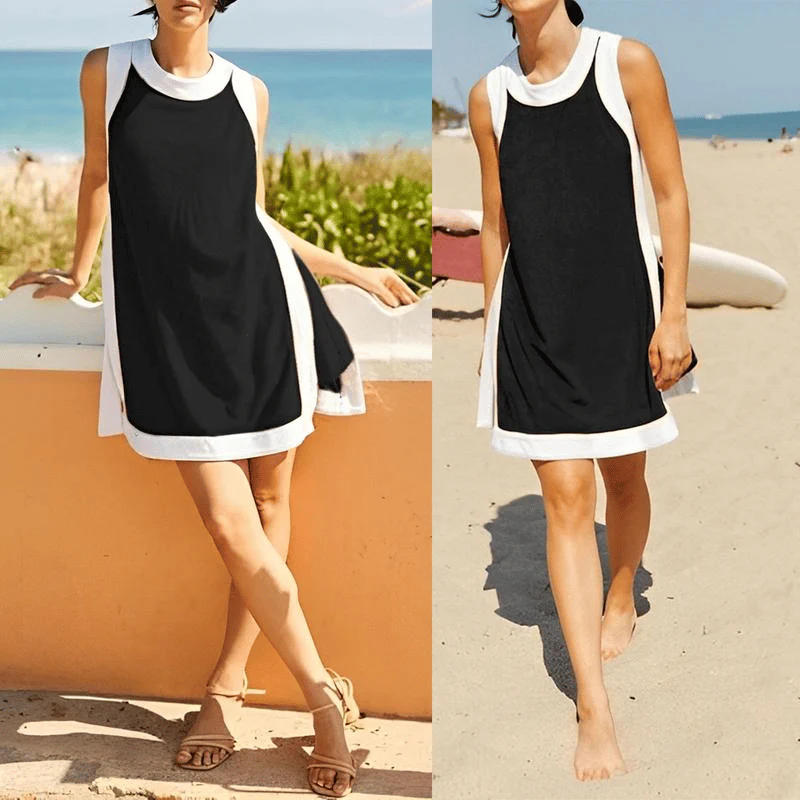 🎁Women's 2-Piece Sets Color Block Crewneck Sleeveless Top + Skirt & Shorts w/ Pockets - Image 4