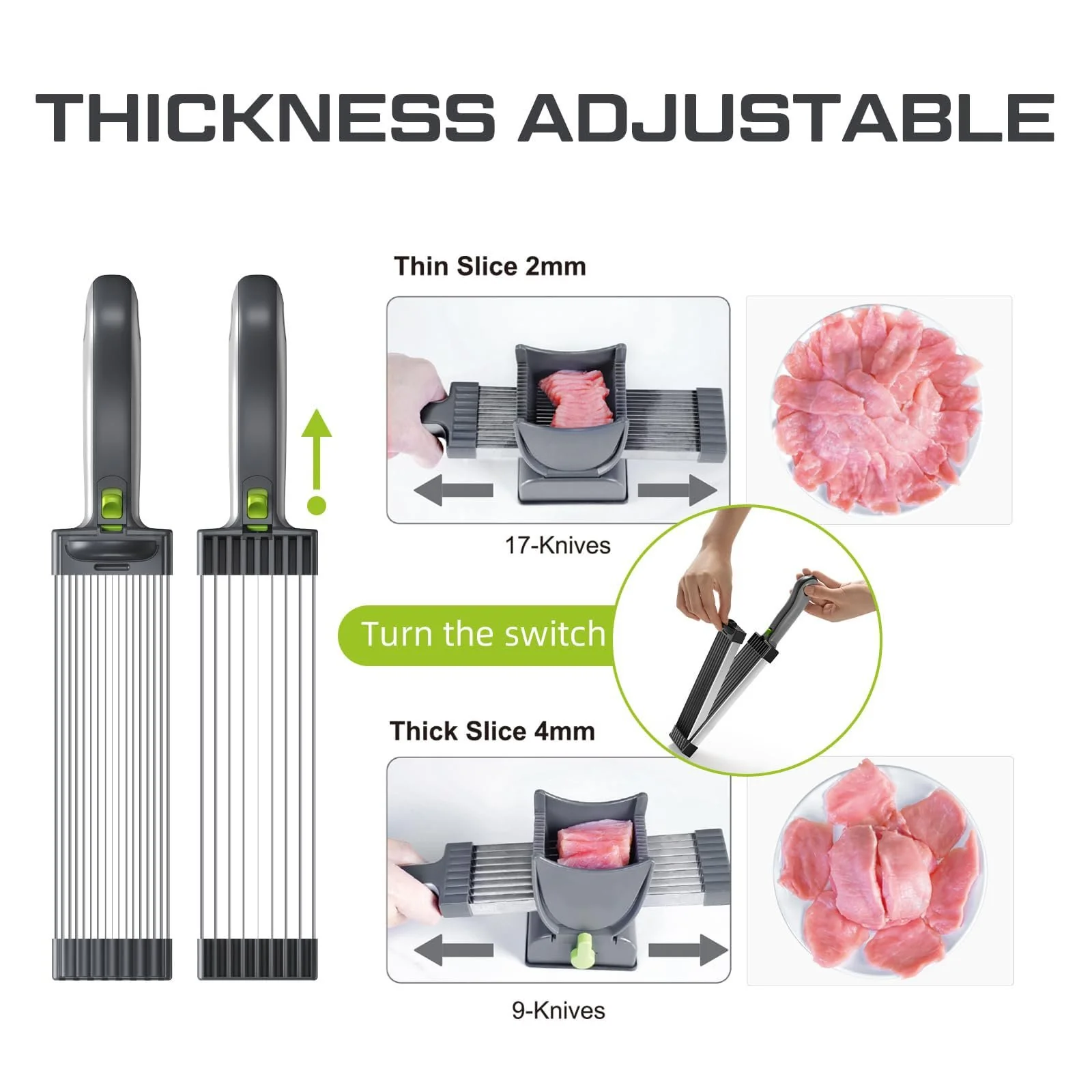Meat Slicer For Fresh Raw Meat, Adjustable Thickness 2 Or 4 Mm, 17-In-1 Stainless Steel Meat Cleaver Kitchen Knife - Image 4