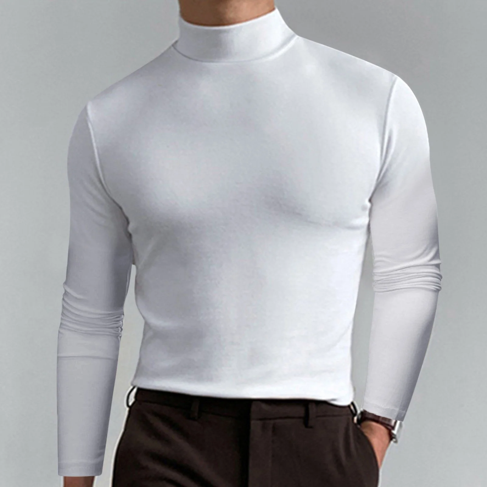 Mens High Neck Slim Fit Long Sleeve T-shirt - Image 3