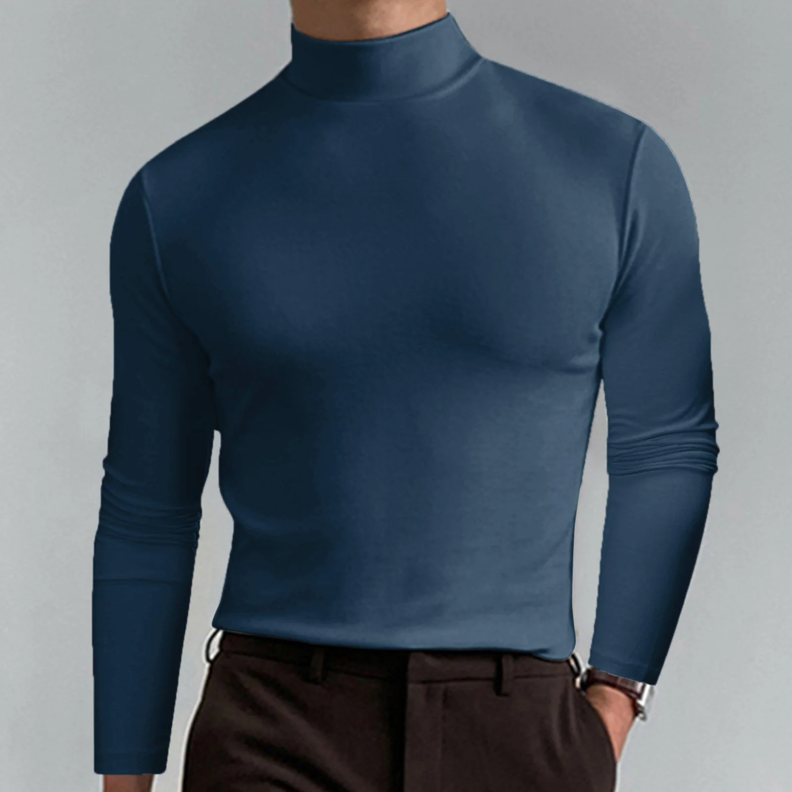 Mens High Neck Slim Fit Long Sleeve T-shirt - Image 7