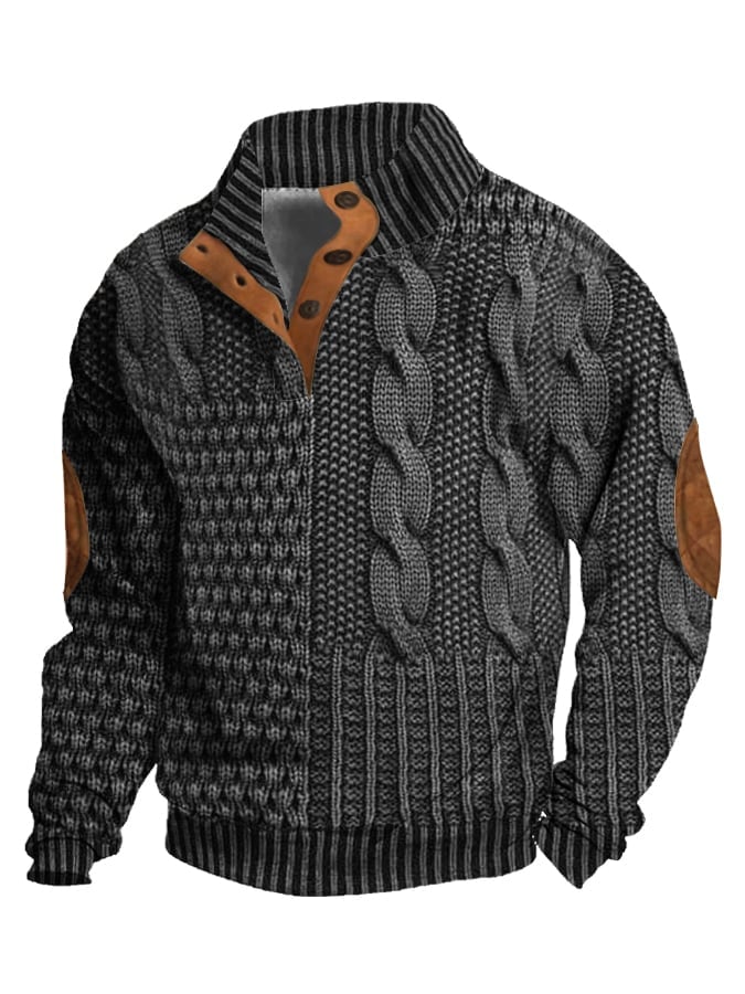 Elegant texture men's casual retro cashmere stand collar button sweatshirt - Image 10
