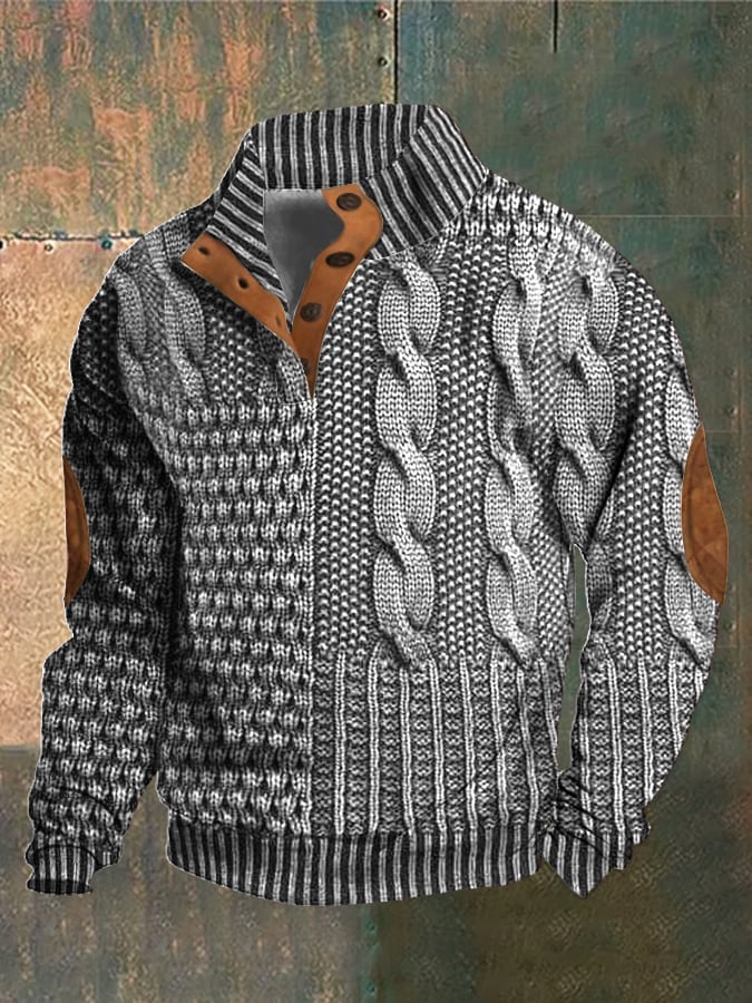 Elegant texture men's casual retro cashmere stand collar button sweatshirt - Image 5