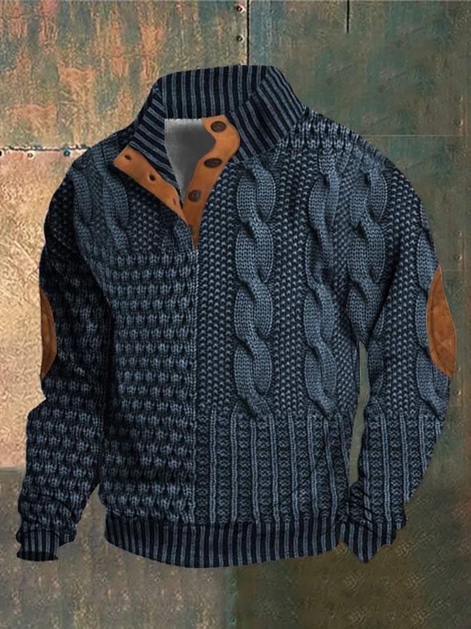 Elegant texture men's casual retro cashmere stand collar button sweatshirt - Image 6