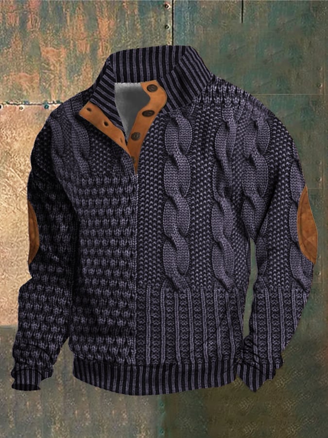 Elegant texture men's casual retro cashmere stand collar button sweatshirt - Image 7