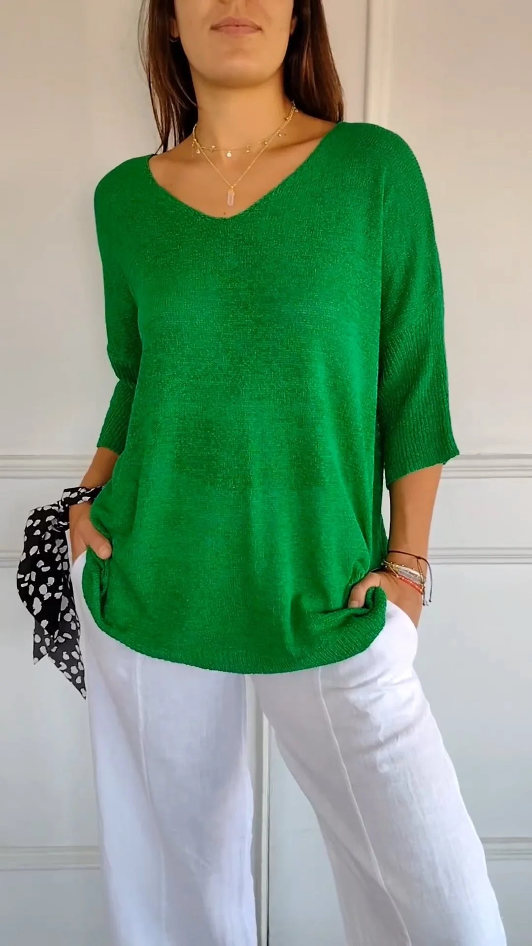 Solid Color Knitted V-neck Top - Image 12