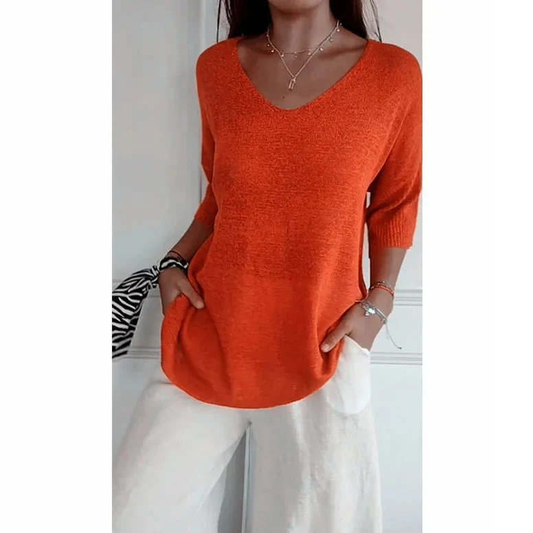 Solid Color Knitted V-neck Top - Image 21