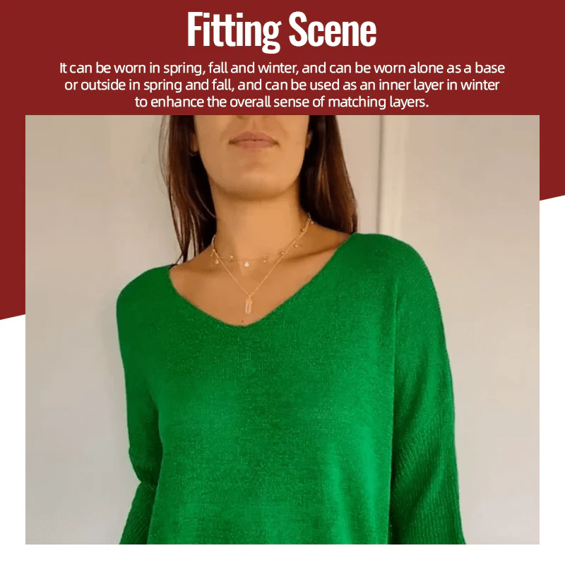 Solid Color Knitted V-neck Top - Image 5