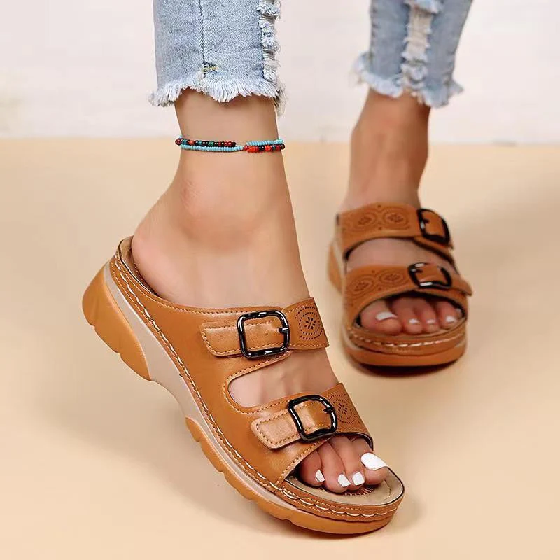 New Plus Size Stylish Buckle Wedge Sandals - Image 2
