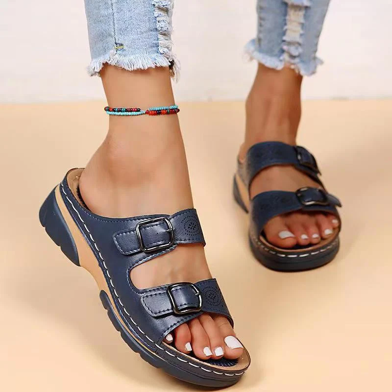 New Plus Size Stylish Buckle Wedge Sandals - Image 4