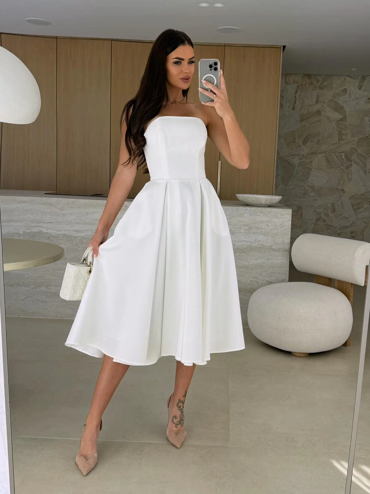 New Summer Solid Color Strapless Midi Dress - Image 11