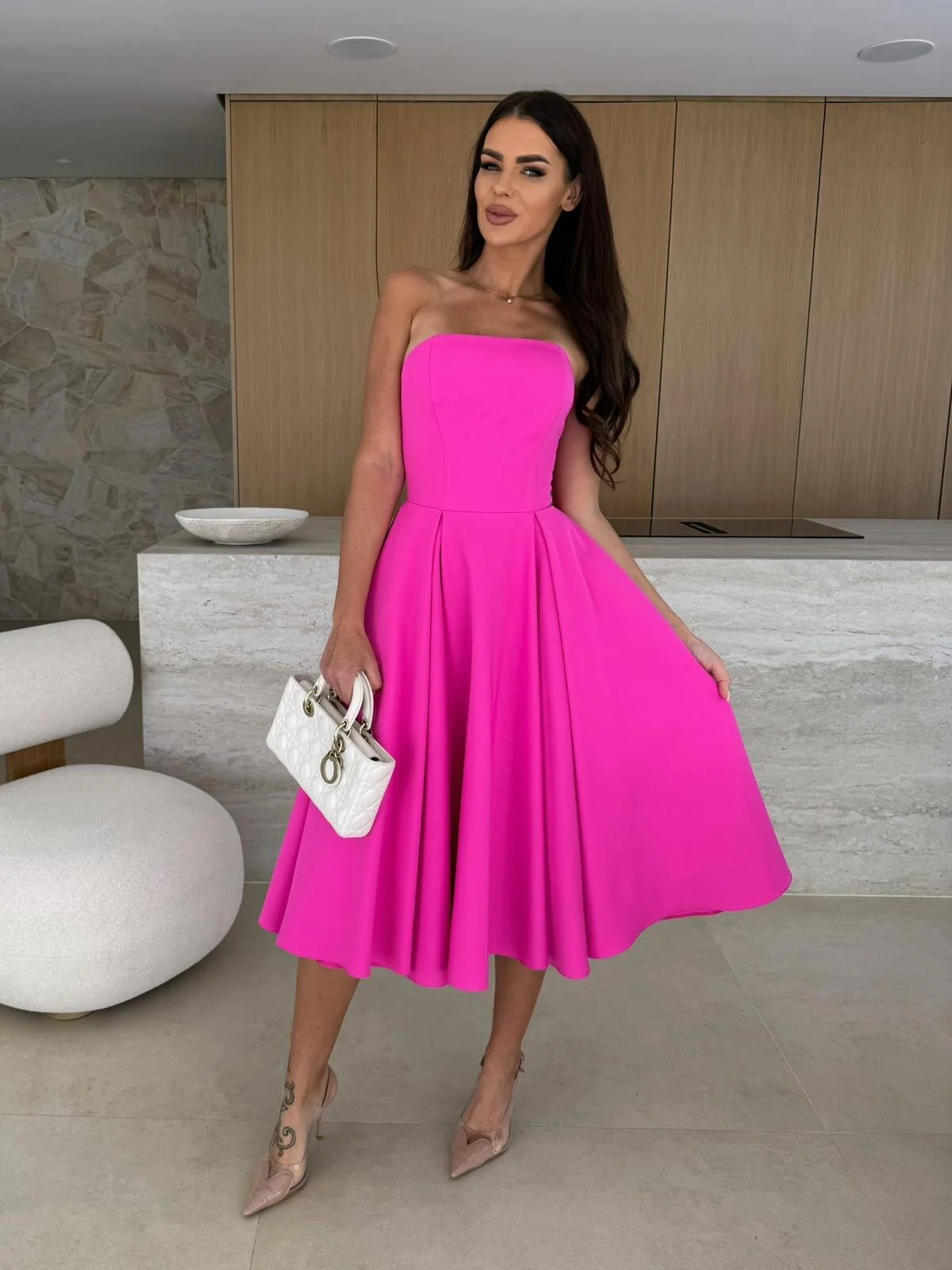 New Summer Solid Color Strapless Midi Dress - Image 6
