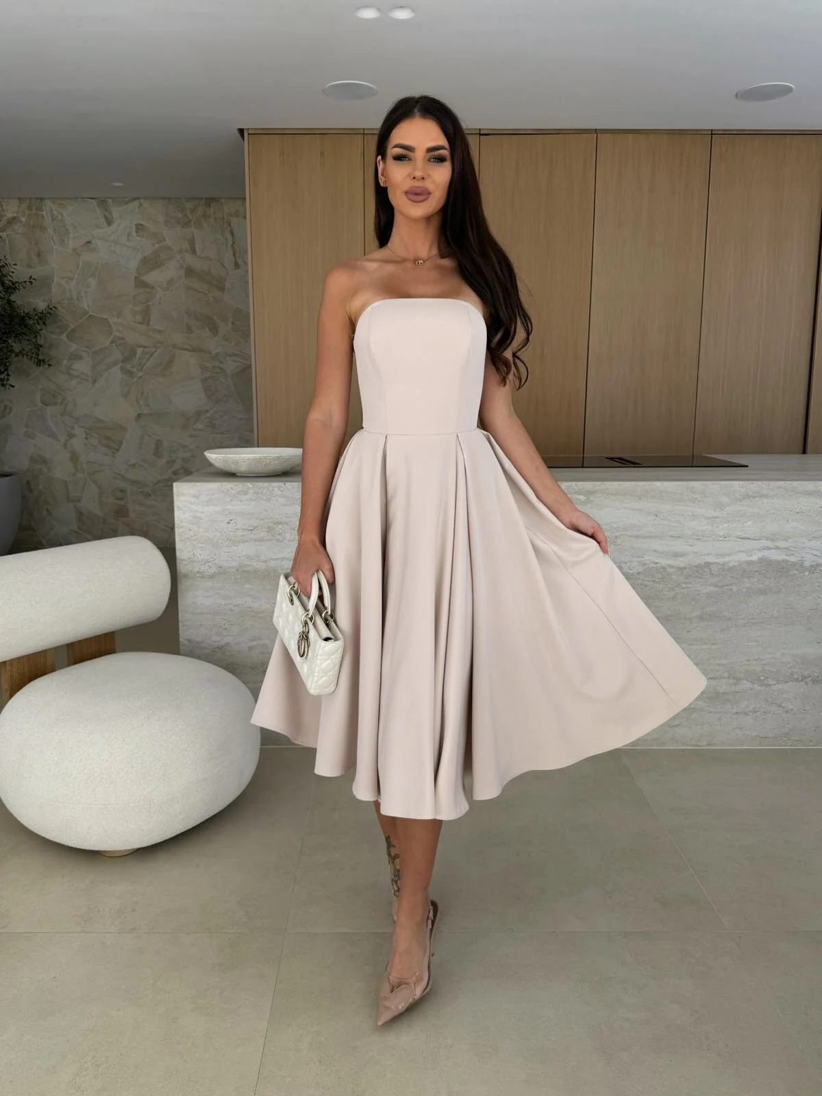 New Summer Solid Color Strapless Midi Dress - Image 9