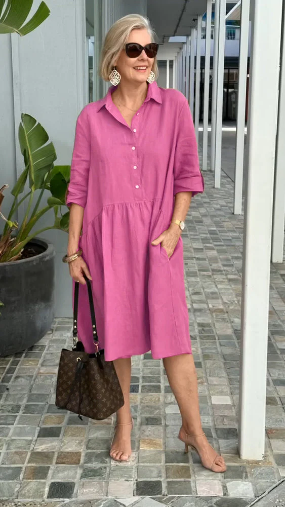 New Women's Cotton Linen Casual Dress - Image 5