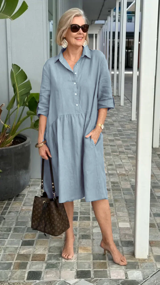 New Women's Cotton Linen Casual Dress - Image 7