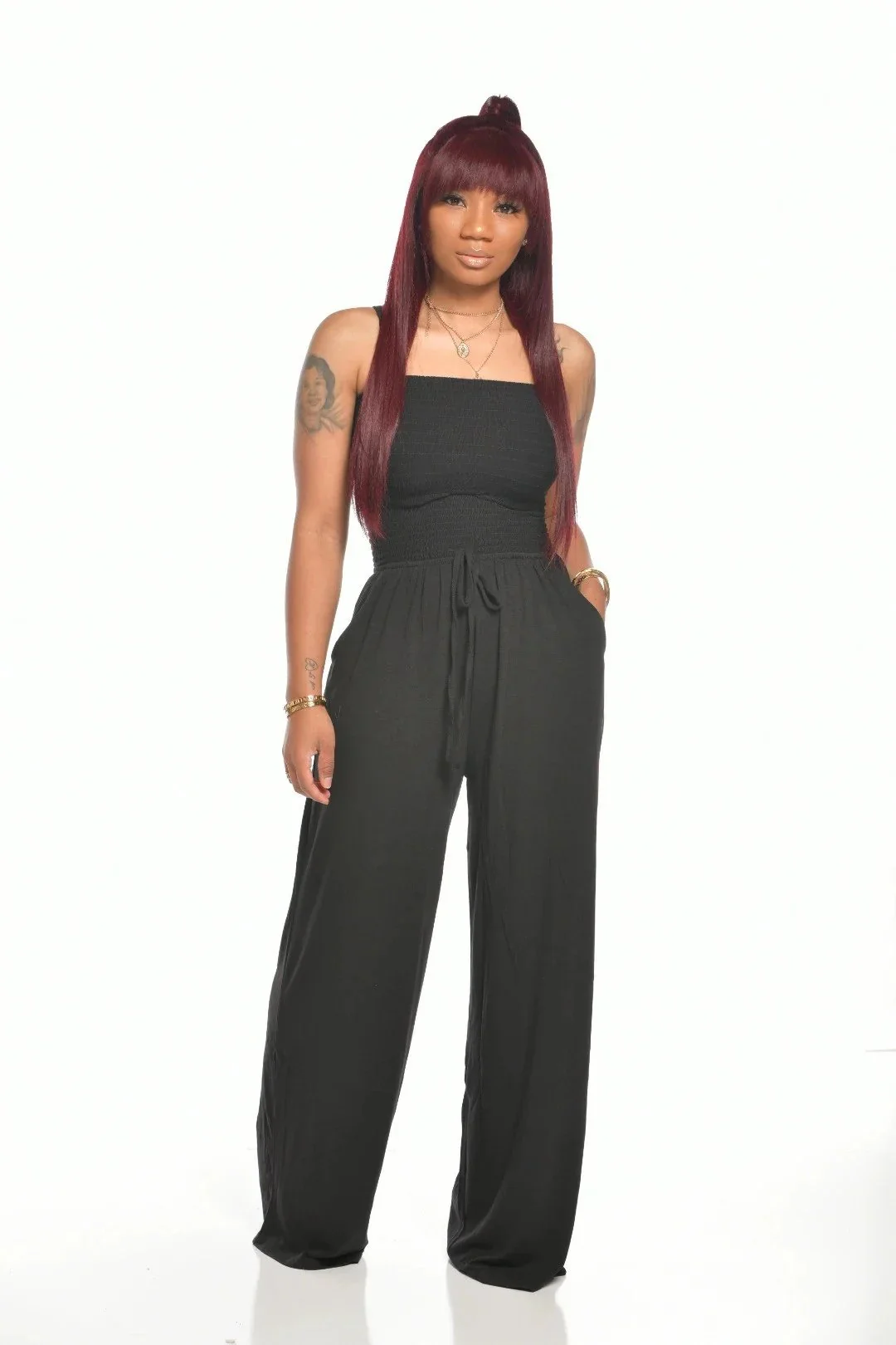 🔥2023 Hot Sale 🔥Off Shoulder Solid Color Smocked Jumpsuit - Image 13
