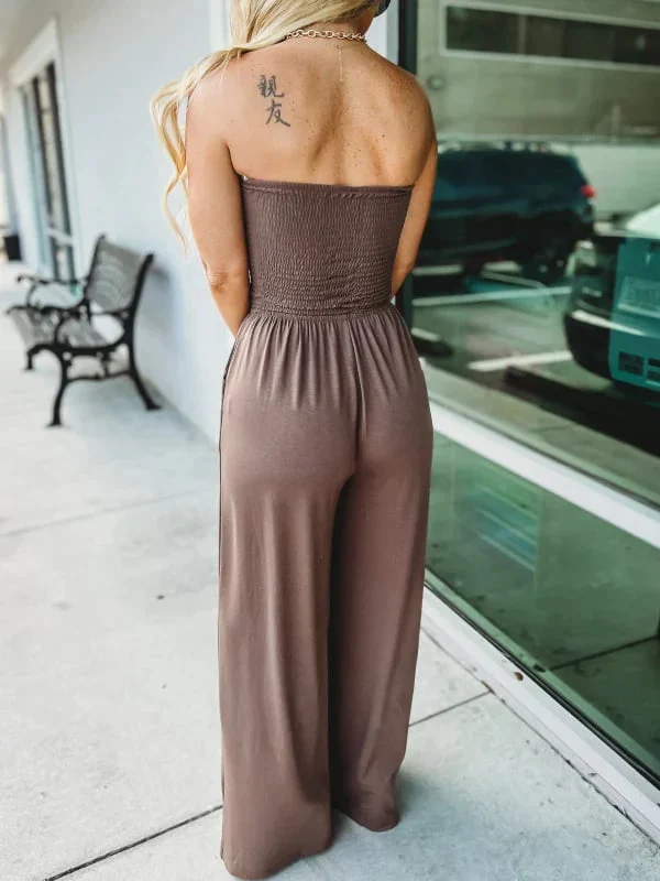 🔥2023 Hot Sale 🔥Off Shoulder Solid Color Smocked Jumpsuit - Image 2