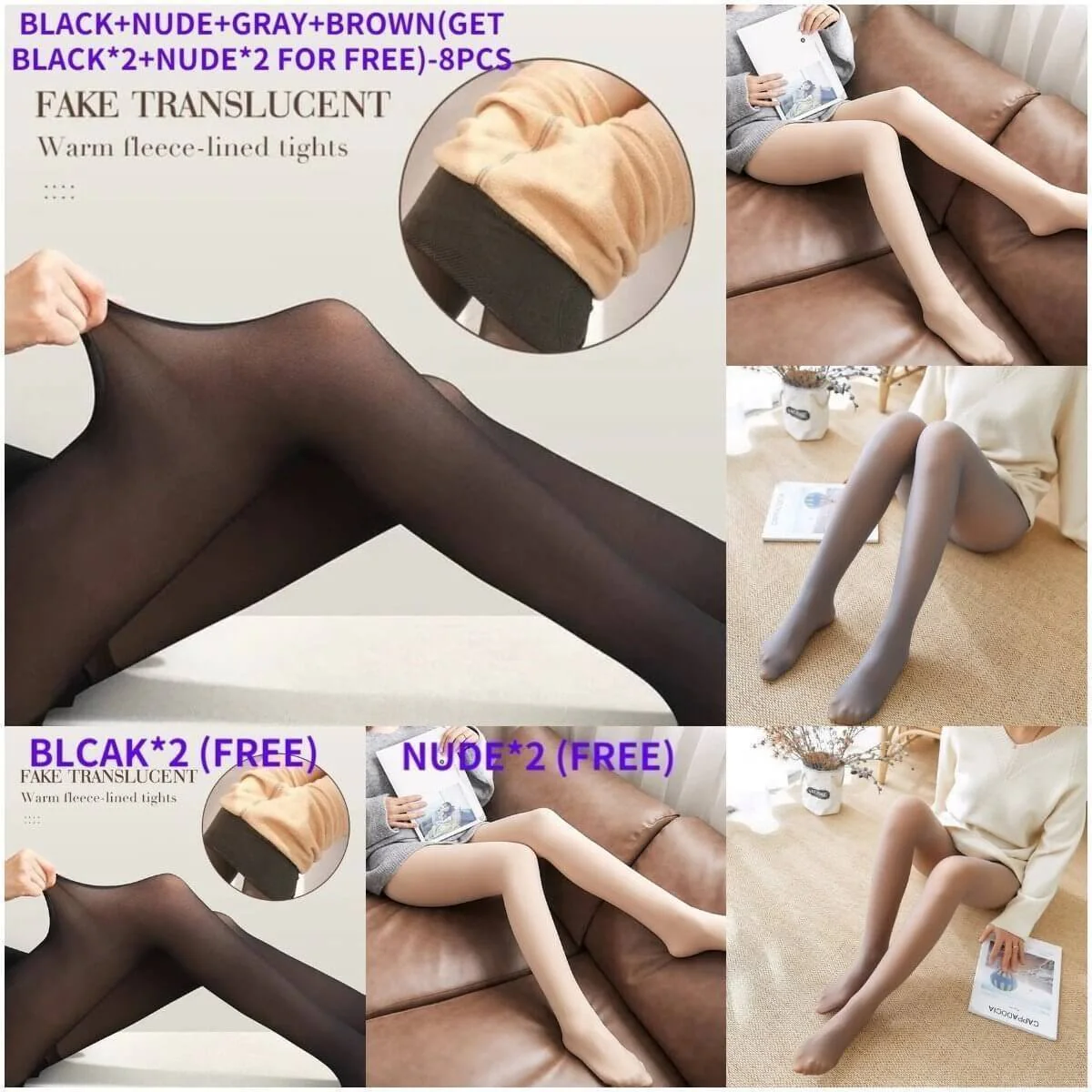 Flawless Legs Fake Translucent Warm Plush Lined Elastic Tights - Image 18