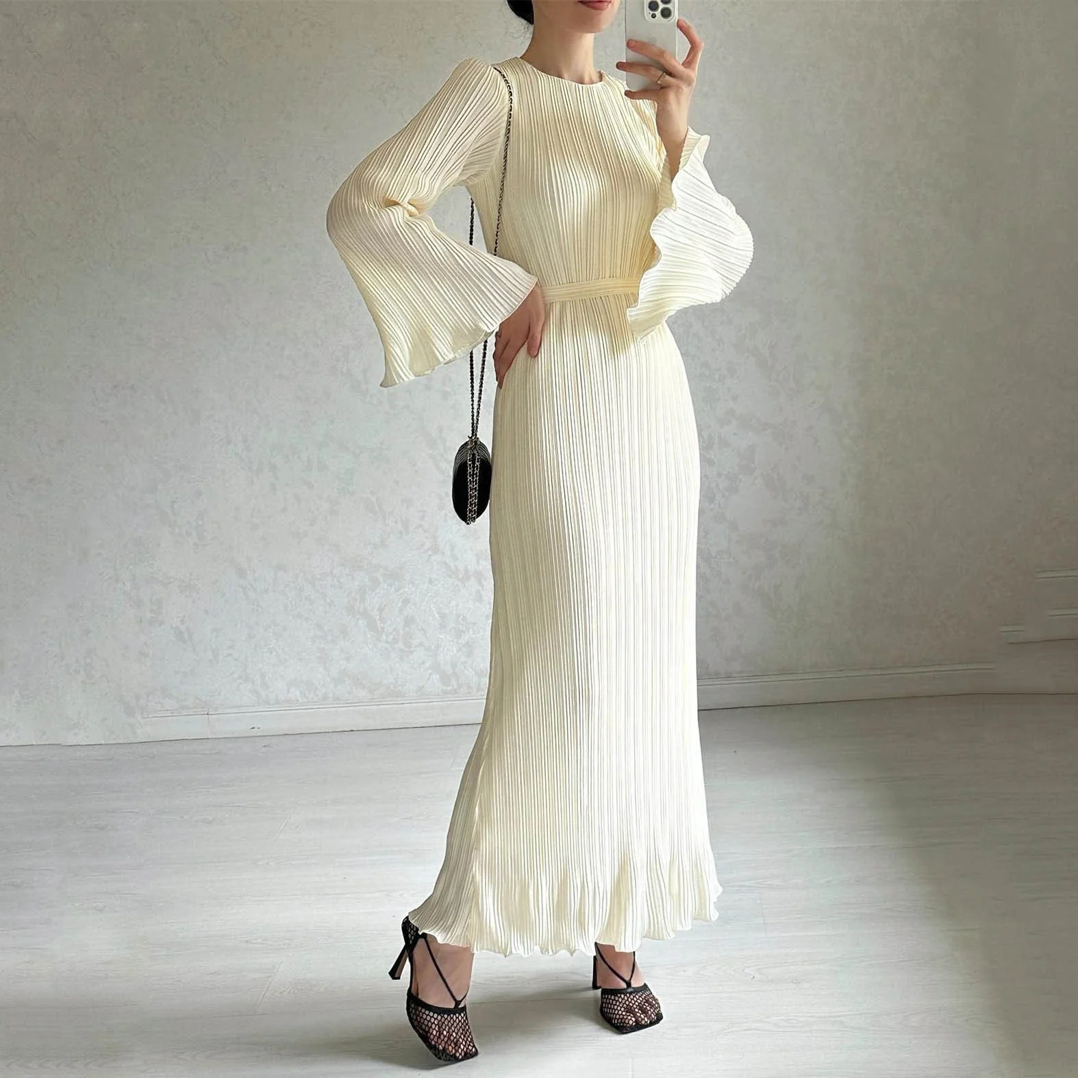 Pleated Bell Sleeve Maxi Dress (Buy 2 Free Shipping) - Image 5