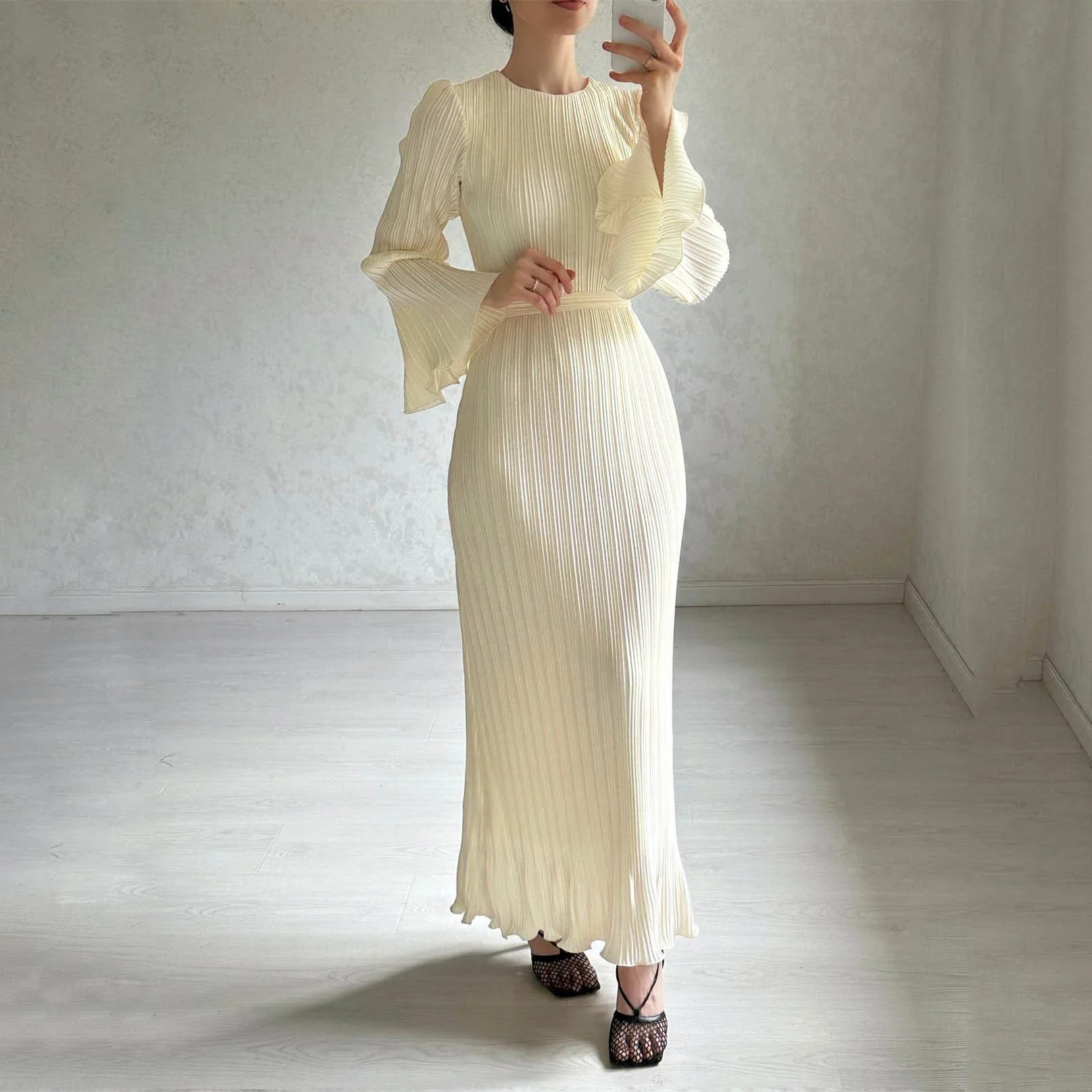 Pleated Bell Sleeve Maxi Dress (Buy 2 Free Shipping) - Image 6
