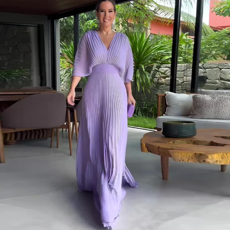 Pleated Batwing Sleeve Waist-Cinching Dress (Buy 2 Free Shipping) - Image 8