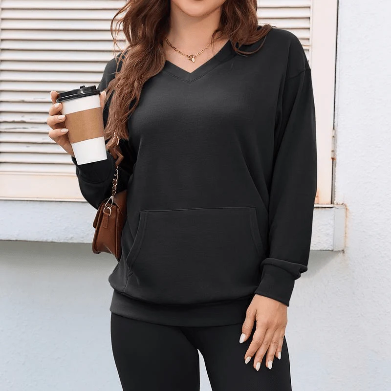 🎉💖Women's Hoodless V-Neck Kangaroo Pocket Sweatshirt