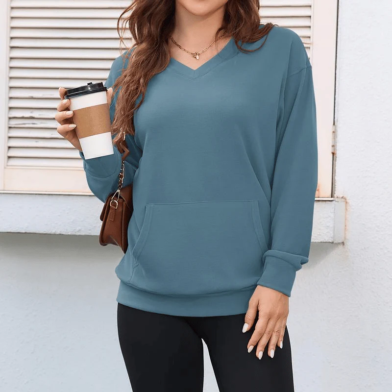 🎉💖Women's Hoodless V-Neck Kangaroo Pocket Sweatshirt - Image 11