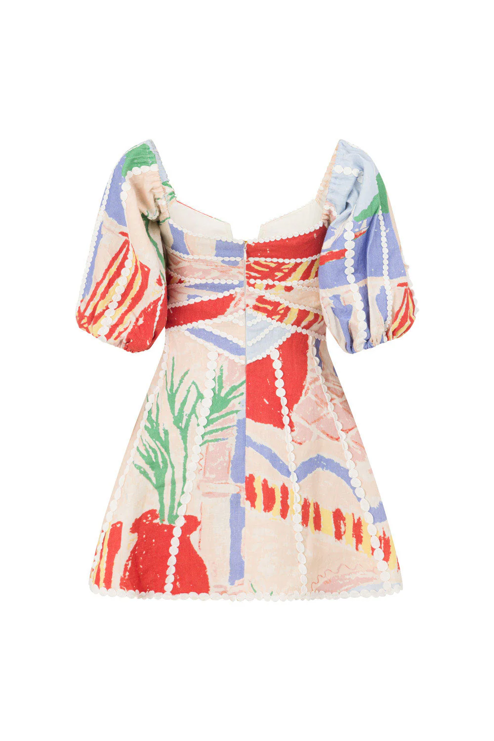 V Neck Puff Sleeves Ric Rac Trim Printed Mini Dress - Buy two and get free shipping! - Image 7