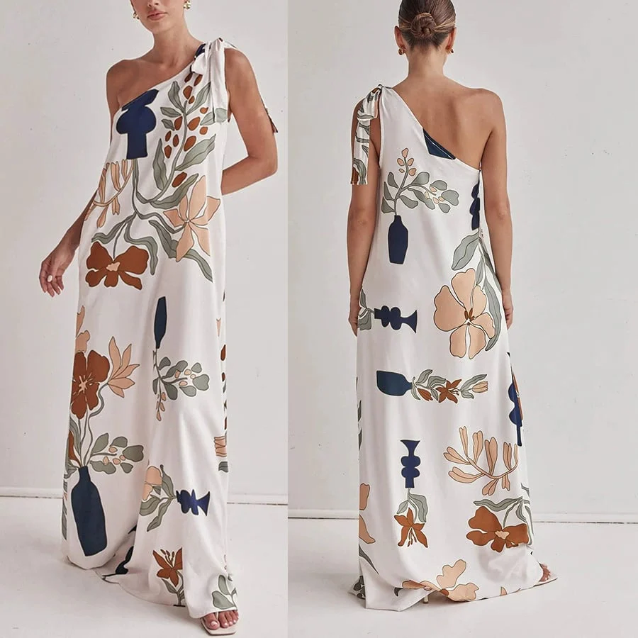 Printed One-Shoulder Maxi Dress - Image 3