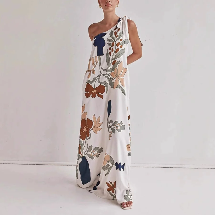 Printed One-Shoulder Maxi Dress - Image 5